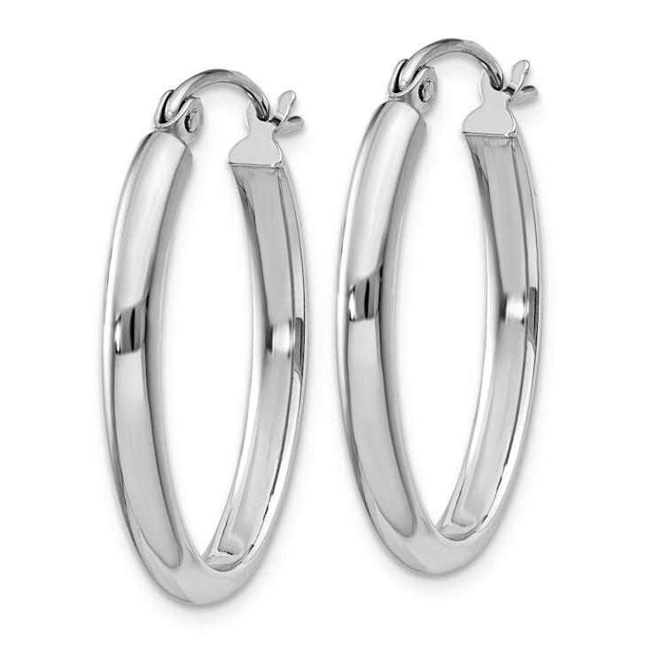 Rhodium Over 14k White Gold Polished 15/16" Oval Tube Hoop Earrings
