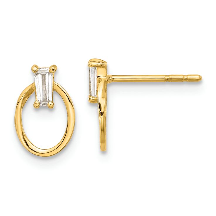 14k Yellow Gold Polished Cubic Zirconia Oval Stud Earrings