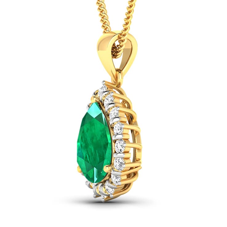 Green Zambian Emerald and White Diamond 14K Yellow Gold Pendant with 18
inch Cable Chain 2.85ctw
