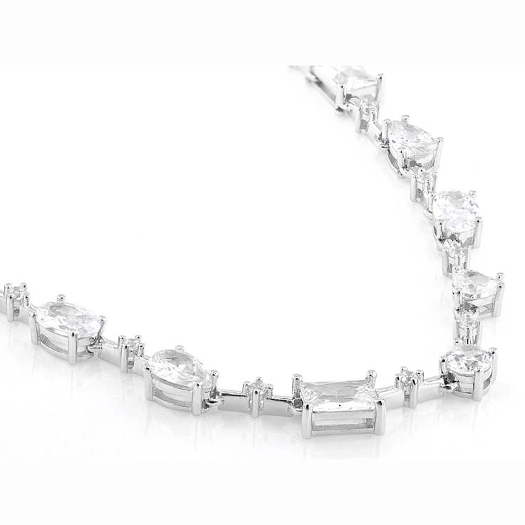 CZ Mixed Shapes Tennis Necklace In Rhodium Over Sterling Silver