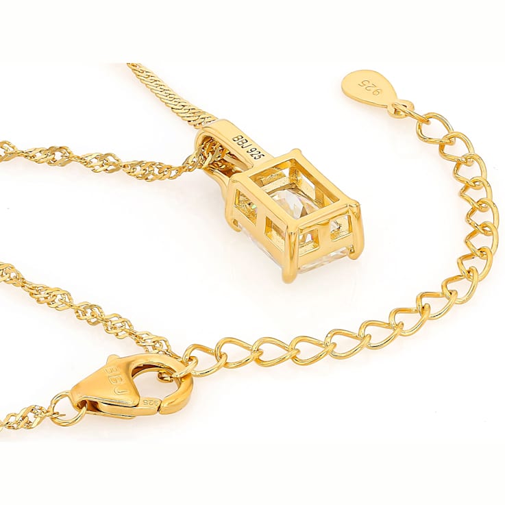 Diamond Simulant Rectangular Octagonal And White Zircon Pendant Necklace
In 18K Gold Over Sterling Silver 3.33ctw