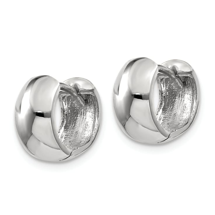 Rhodium Over 14k White Gold 1/4" Round Hinged Hoop Earrings