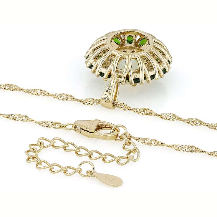 Opal, Chrome Diopside And Yellow Diamond Pendant Necklace In 18K Gold
Over Sterling Silver 3.25ctw