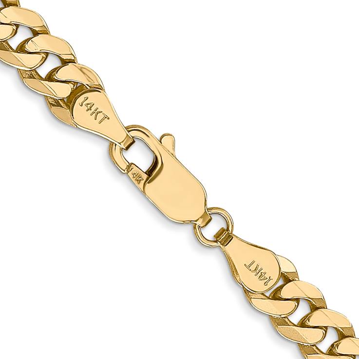 14k Yellow Gold 5.75mm Solid Flat Beveled Curb 20 Inch Chain