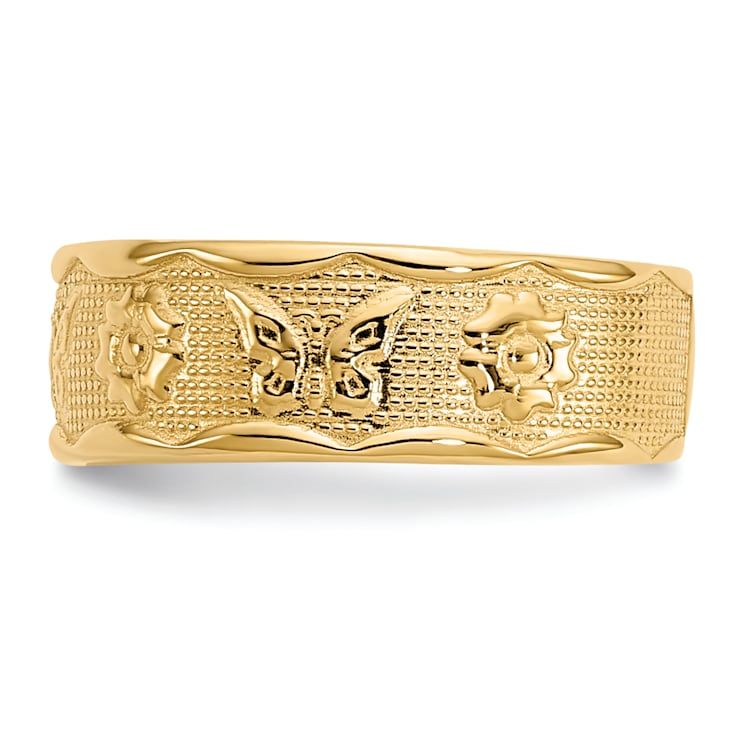 14K Yellow Gold Flower and Butterfly Toe Ring