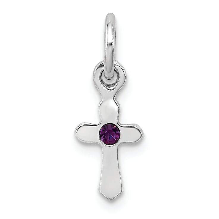 Rhodium Over Sterling Silver Child's February Purple Preciosca Crystal
Cross Pendant
