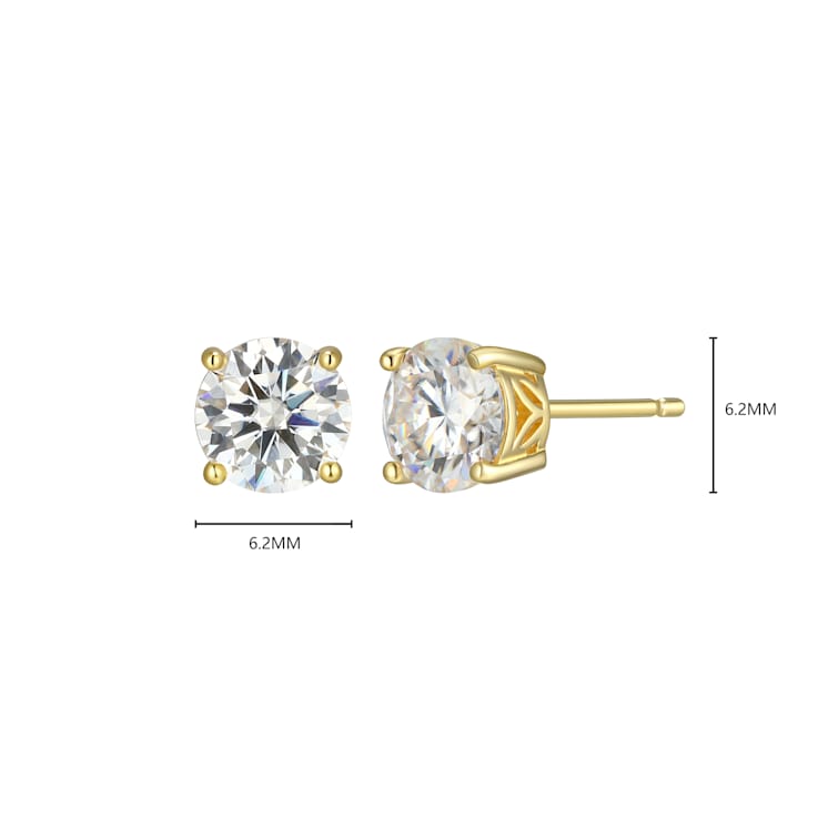 Round Moissanite 14k Yellow Gold Over Silver Stud Earrings 2.00ctw DEW