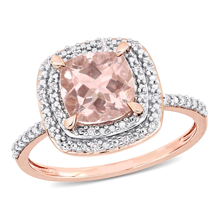 1.62ct Morganite And 0.10ctw Diamond 14k Rose Gold Double Halo Ring
