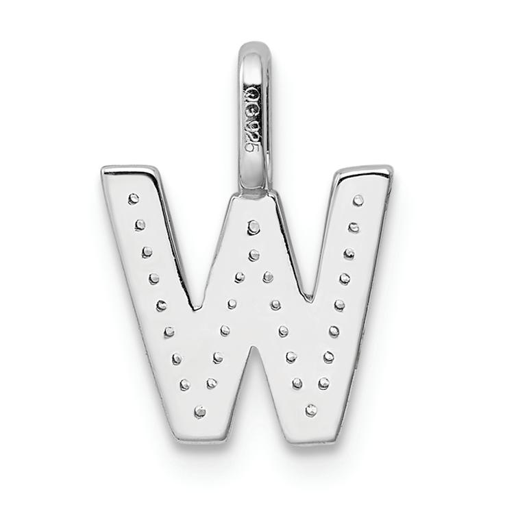 14K White Gold Diamond Letter W Initial Pendant