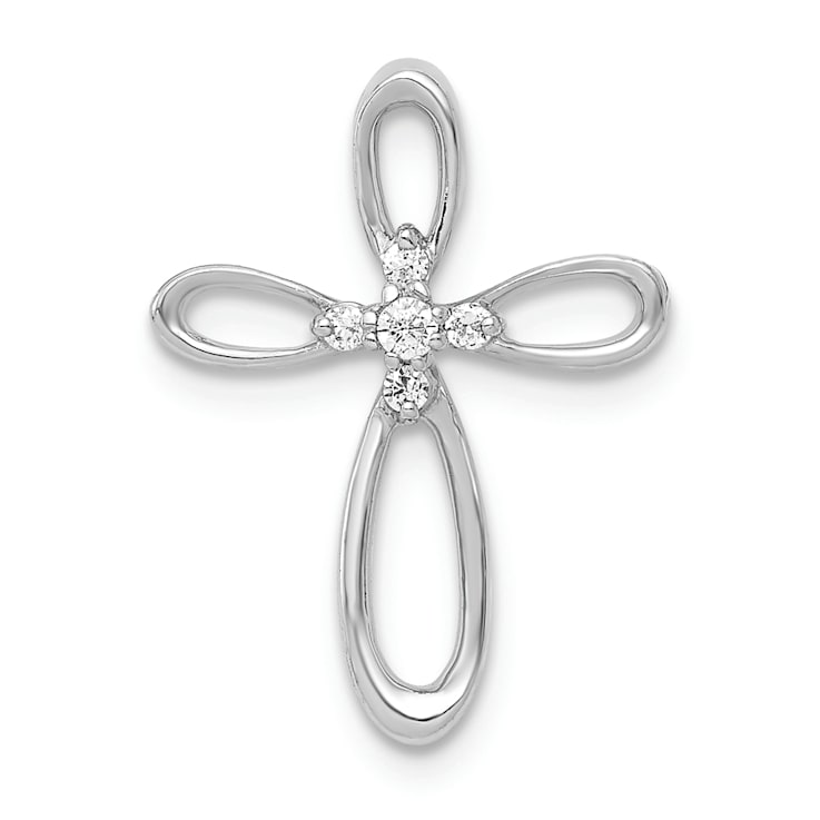 Rhodium Over 14K White Gold 1/20ct. Diamond Cross Chain Slide
