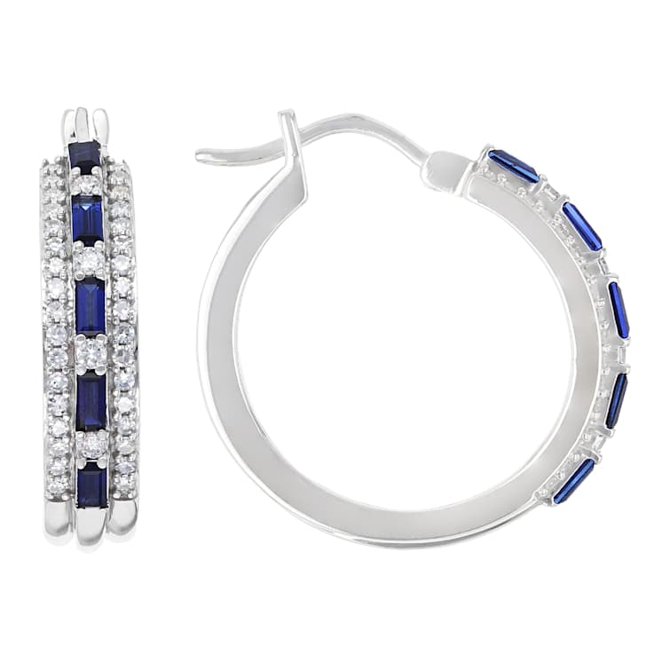 Lab-Created Sapphire And Lab-Grown Diamond Hoop Earrings In Sterling
Silver 1.05ctw