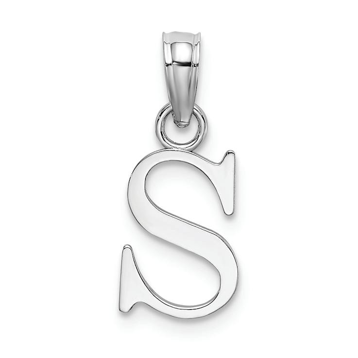 Rhodium Over 14k White Gold Polished Block Letter S Initial Pendant