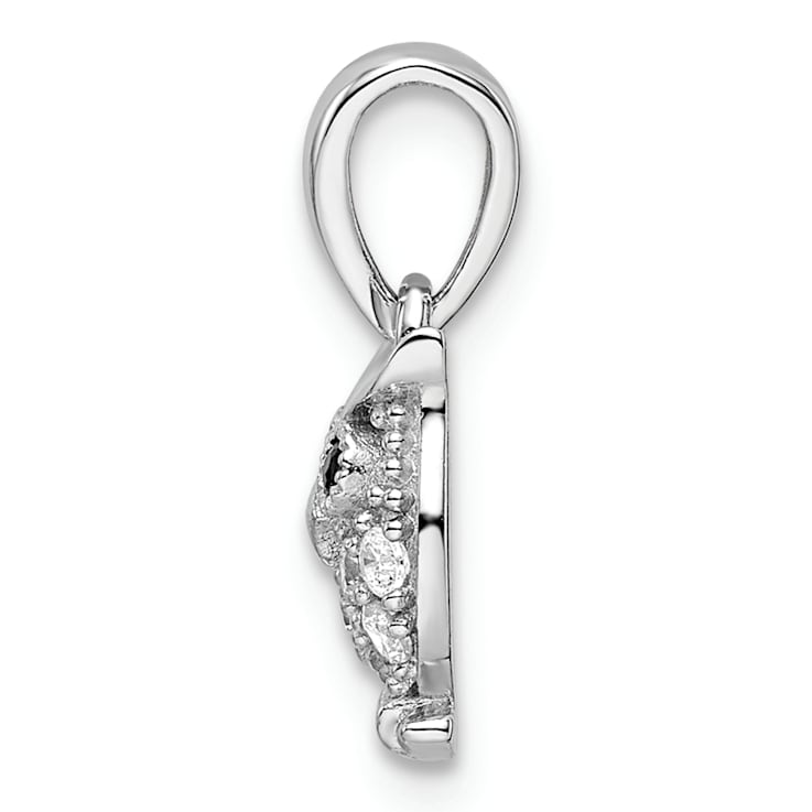 Rhodium Over Sterling Silver Black and White Cubic Zirconia Owl Pendant