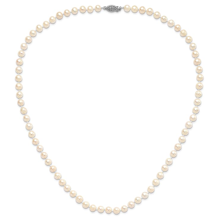 Rhodium Over Sterling Silver 6-7mm White Freshwater Cultured Pearl Necklace