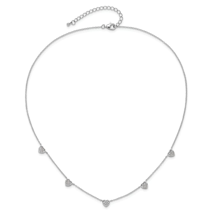 Rhodium Over Sterling Silver with Cubic Zirconia Hearts 16-inch with
2-inch Extension Necklace