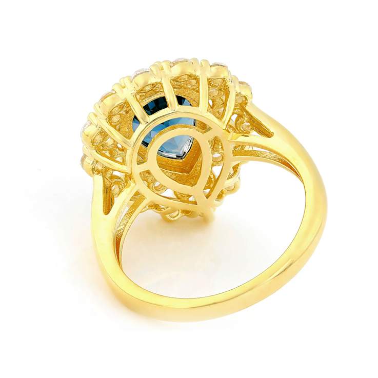 Blue Topaz And Lab White Sapphire Ring In 18K Gold Over Sterling Silver 3.08ctw