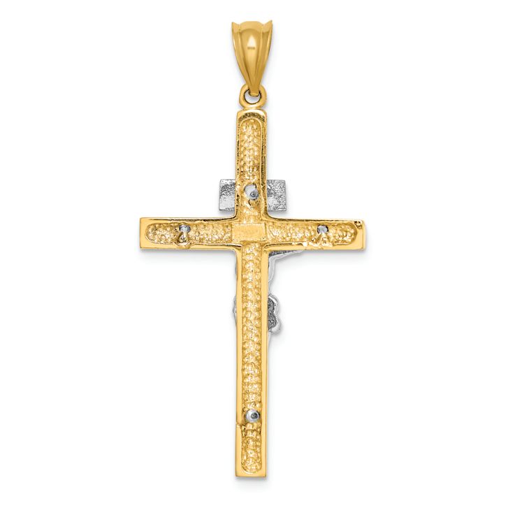 14k Two-tone Gold  Polished INRI Crucifix Cross Pendant
