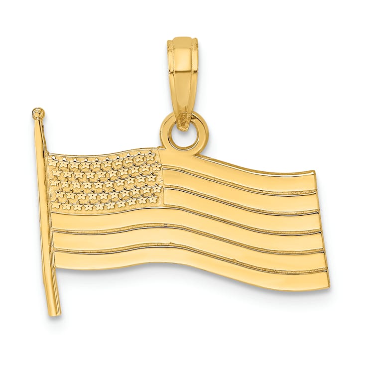 10K Yellow Gold Textured American Flag Charm