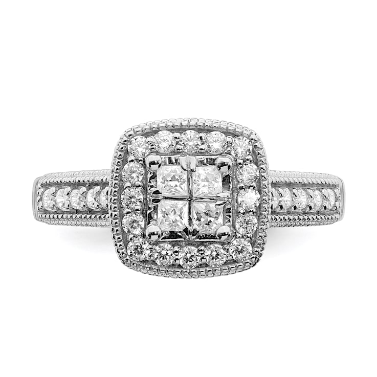 Rhodium Over 14K White Gold Diamond Cluster Engagement Ring 0.60ctw