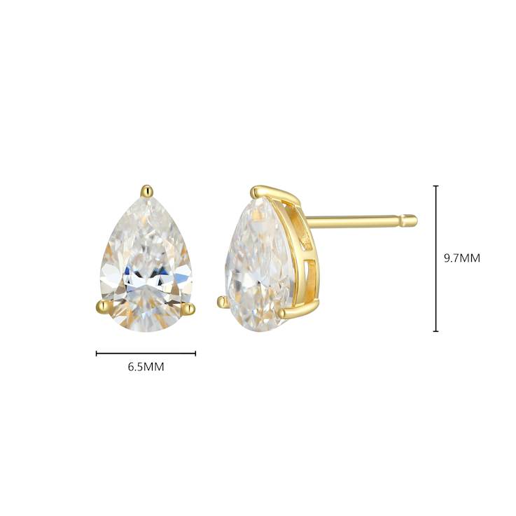 Pear Shape Moissanite 14k Yellow Gold Over Silver Stud Earrings 3.00ctw DEW