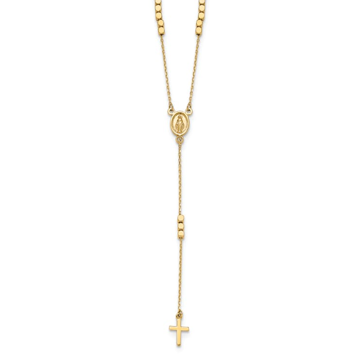 14K Yellow Gold Rosary Design Miraculous Medal Cross Y-Drop