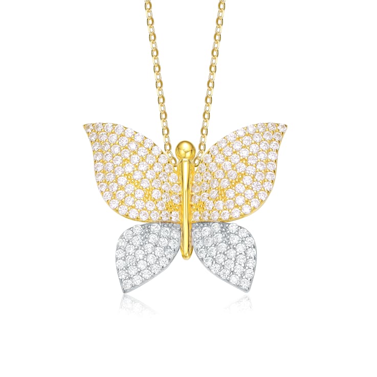 Two-Tone 14K Yellow Gold & Rhodium Plated over brass with Clear CZ
Butterfly Pendant Necklace