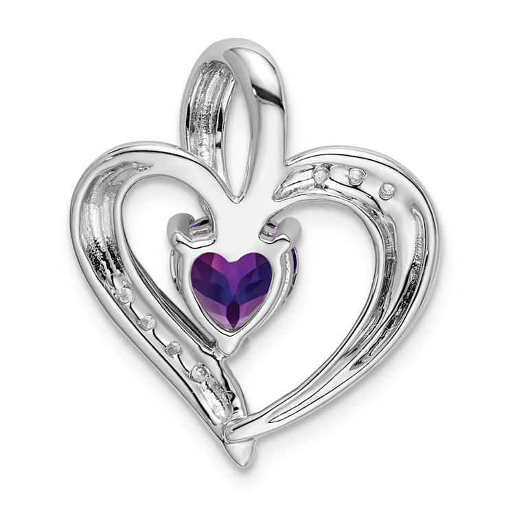Rhodium Over 14k White Gold Amethyst and Diamond Heart Pendant