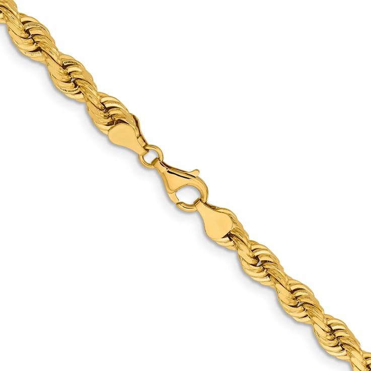 14k Yellow Gold 6.5mm Solid Diamond-Cut Rope 28 Inch Chain