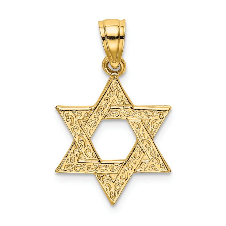 14k Yellow Gold Textured Swirls Star Of David Charm
