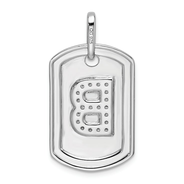 Rhodium Over 14k White Gold Diamond Initial B Dog Tag Charm