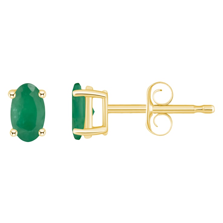 5x3mm Oval Emerald 14k Yellow Gold Stud Earrings