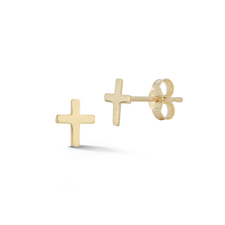 Bellissima Gold 14K Yellow Gold Flat Dainty Cross Studs