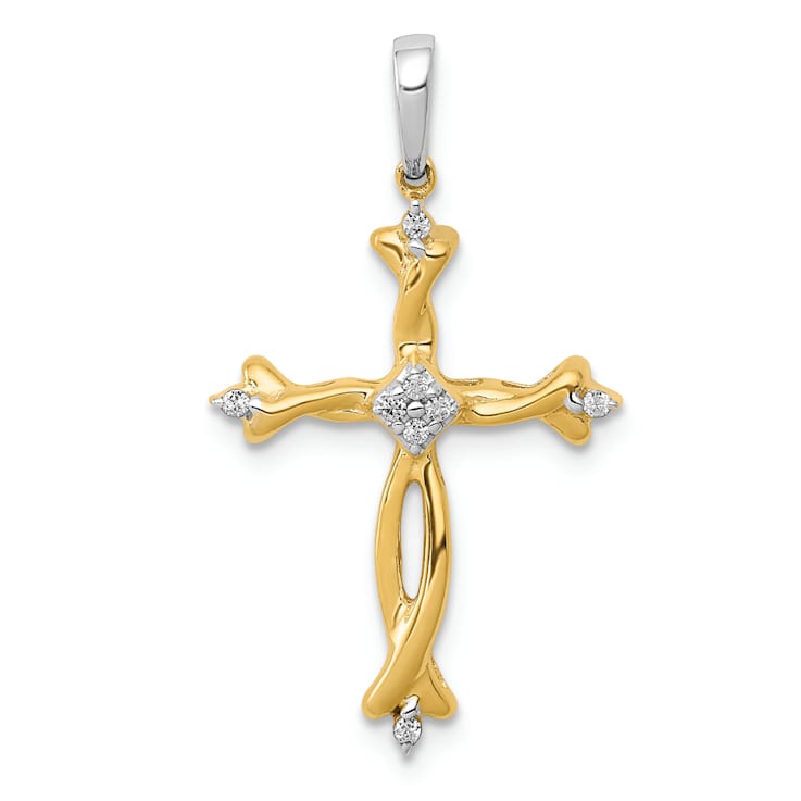 14k Two-tone Gold Diamond Cross Pendant