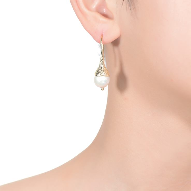 Pear Shape Freshwater Pearl Drop Earrings In 14K White Gold Over
Sterling Silver
