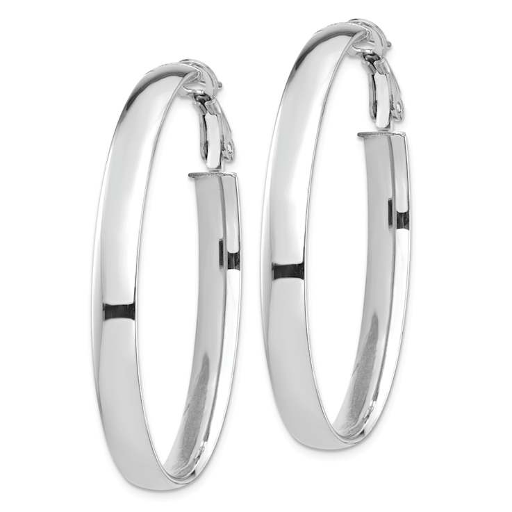 Rhodium Over 14k White Gold 1 3/4" High Polished Oval Hoop Earrings