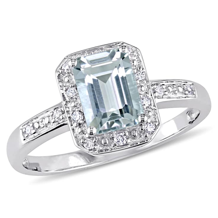 Aquamarine and Diamond 10K White Gold Ring 1ctw