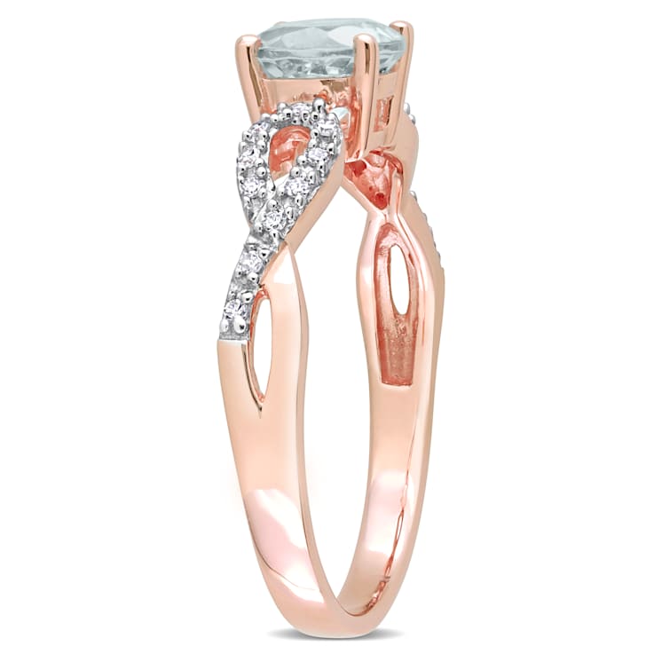 Aquamarine and Diamond 10K Rose Gold Ring 0.78ctw