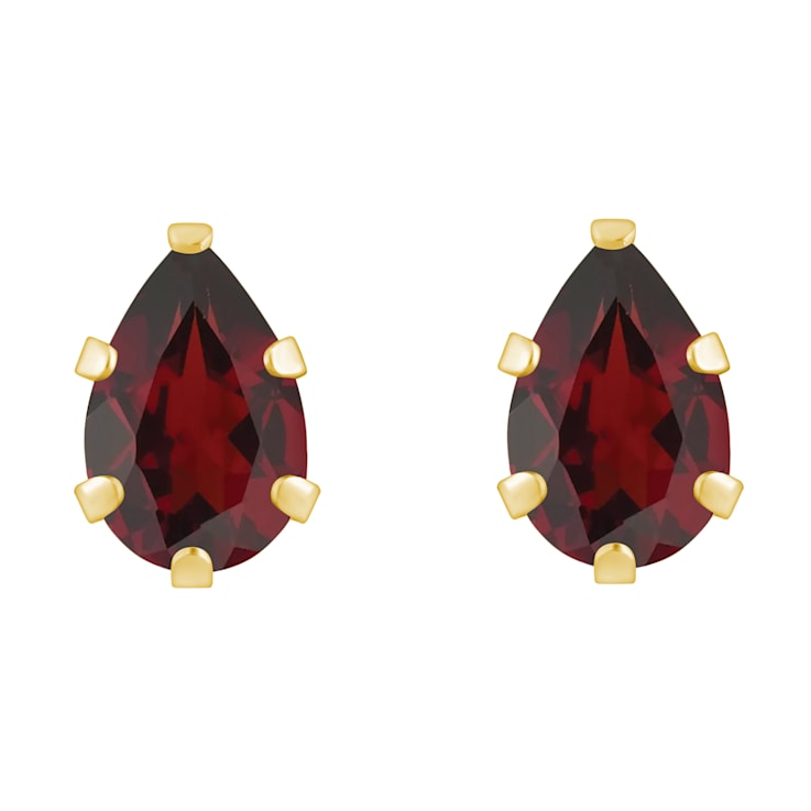 6x4mm Pear Shape Garnet 10k Yellow Gold Stud Earrings