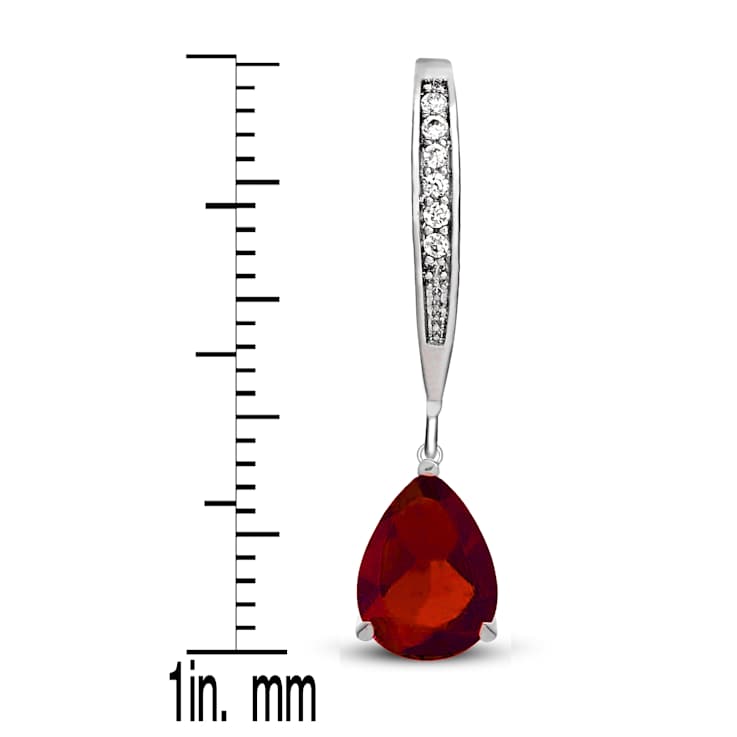 Ruby Color CZ Teardrop Drop Earrings In Sterling Silver