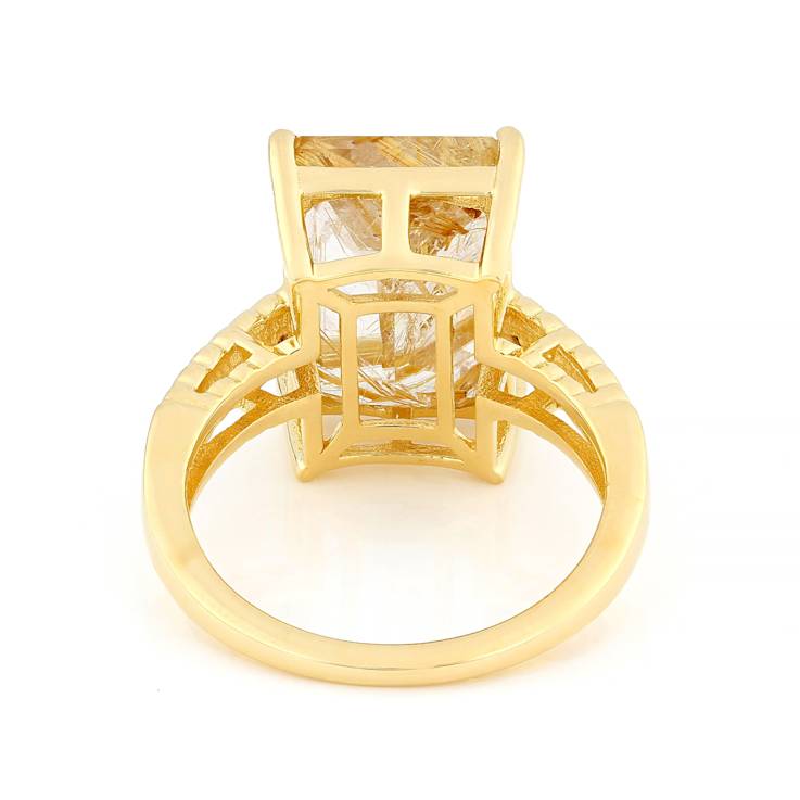 Golden Rutilated Quartz And Smoky Quartz Ring In 18K Gold Over Sterling
Silver 7.41ctw