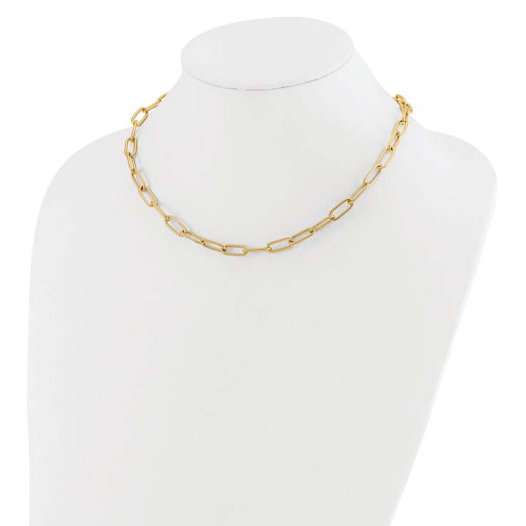 14K Yellow Gold Polished Textured Oval Link Necklace