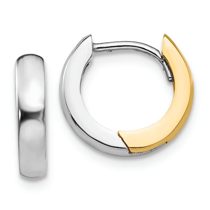 14k Two-tone 7/16" Round Hinged Hoop Earrings