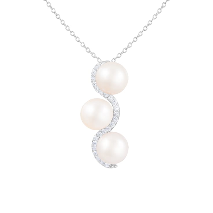 8-9mm White Cultured Freshwater Pearl Sterling Silver Pendant W/Chain