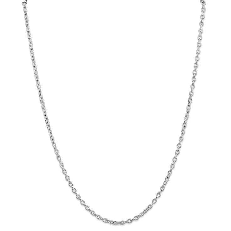 Rhodium Over 14k White Gold 3.2mm Solid Round Open Link Cable 18 Inch Chain