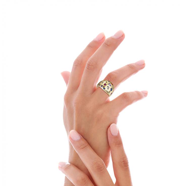 Multi-Color CZ Dome Ring In 14K Gold Over Brass