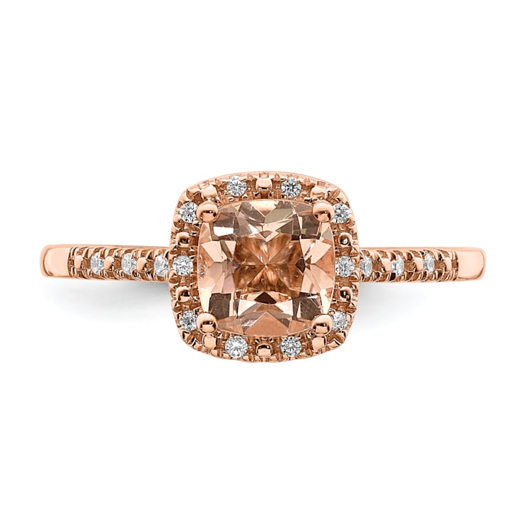 14K Rose Gold Morganite Diamond Halo Engagement Ring