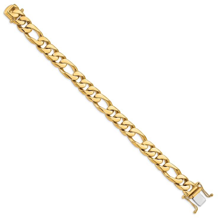 14K Yellow Gold 10mm Hand-Polished Figaro Link Bracelet