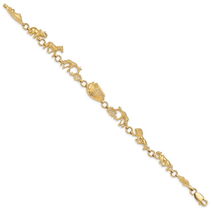 14k Yellow Gold Polished and Textured Noah's Ark Link Bracelet