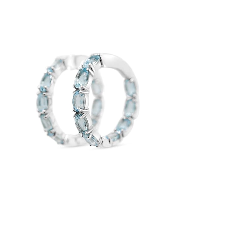 Aquamarine and CZ 7..58 Ctw Oval Rhodium Over Sterling Silver Women's
Hoop Earrings Jewelry