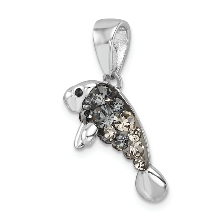 Rhodium Over Sterling Silver Polished Crystal Manatee Pendant
